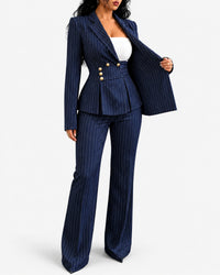 Women’s Pinstripe Blazer & Flared Pants Set