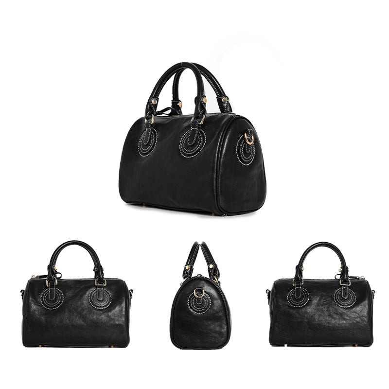 Genuine Leather Boston Bag – Nubuck Cowhide Shoulder & Handbag