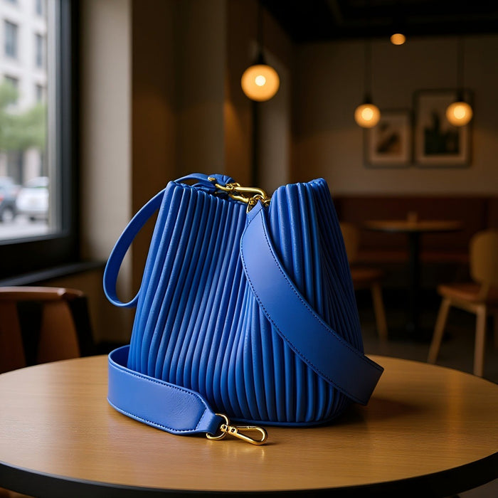Women’s Ruched Leather Bucket Bag – Shoulder, Handbag & Crossbody