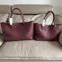Woven Leather Tote Bag Large Capacity Shopping Shoulder Bag