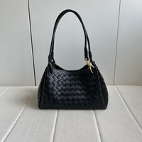 Women’s Woven Calfskin Tote – Leather Shoulder & Handbag with Metal Clasp