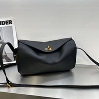 Top-Grain Leather Pillow Tote with Lock Closure