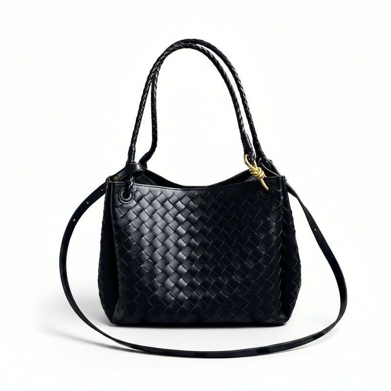 Woven Cow Leather Tote Bag – Large Capacity Handbag