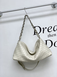 Woven Cowhide Leather Shoulder Bag – Large Capacity Tote