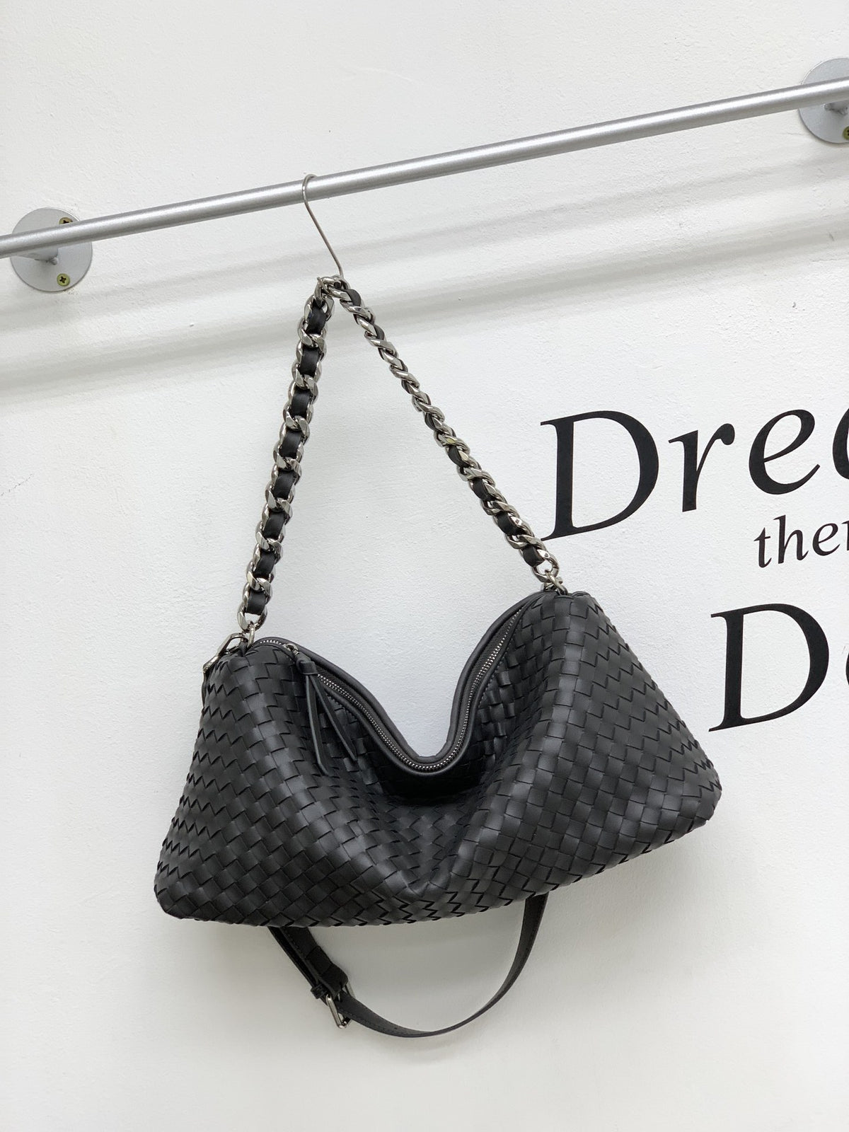 Woven Cowhide Leather Shoulder Bag – Large Capacity Tote