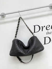 Woven Cowhide Leather Shoulder Bag – Large Capacity Tote