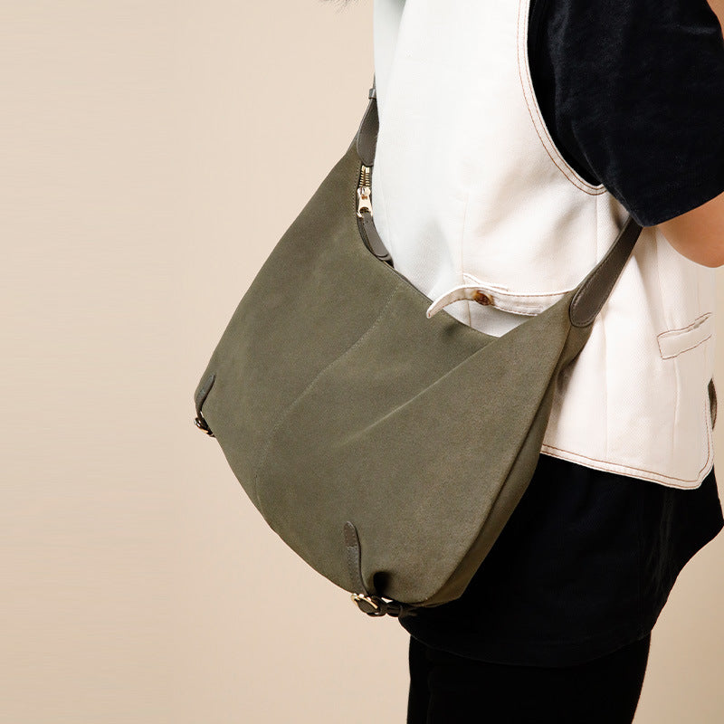 Women’s Frosted Leather Crescent Bag – Genuine Leather Hobo Shoulder Bag