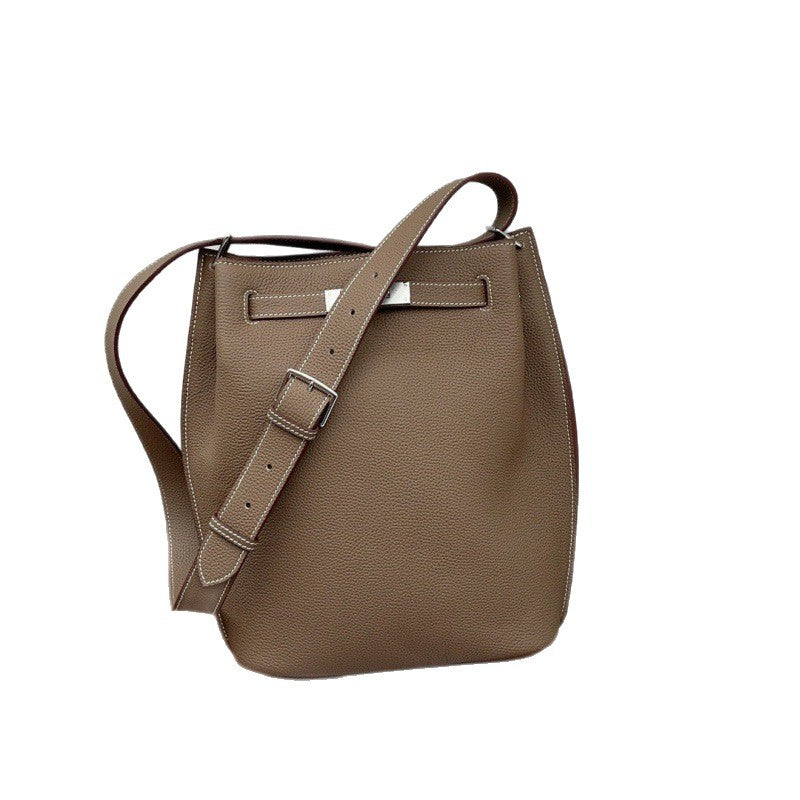 Women’s Top-Grain Leather Bucket Bag – Kelly Style Handbag & Crossbody