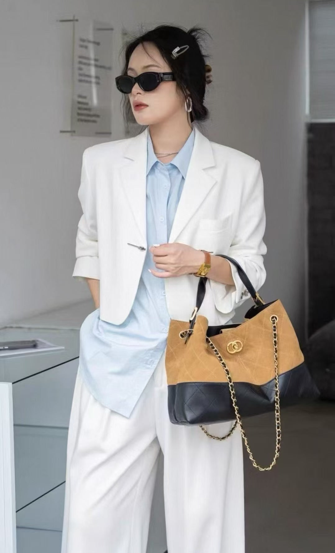 Women’s Color Block Suede Hobo Bag – Handbag, Shoulder & Crossbody