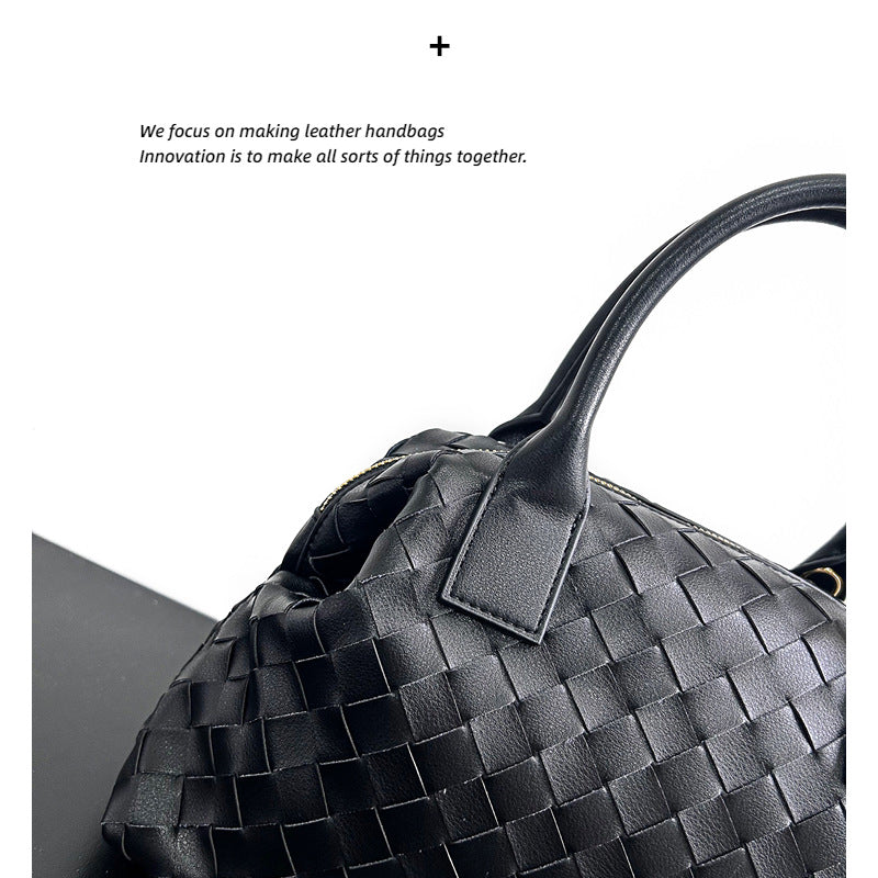 Woven Leather Pillow Tote Bag