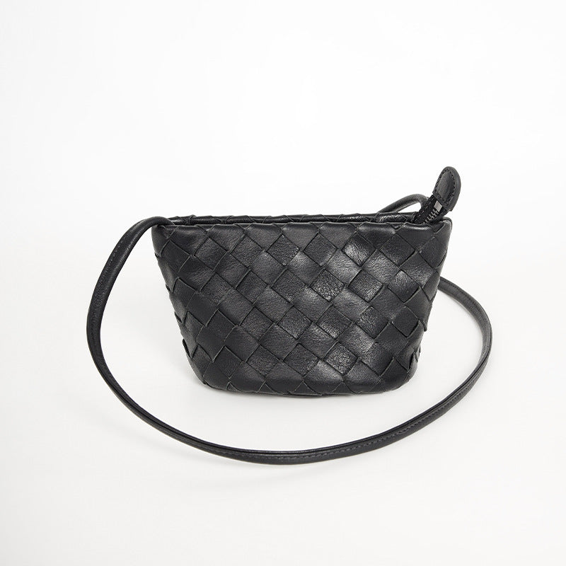 Genuine Leather Shoulder Bag – Woven Small Crossbody Bag