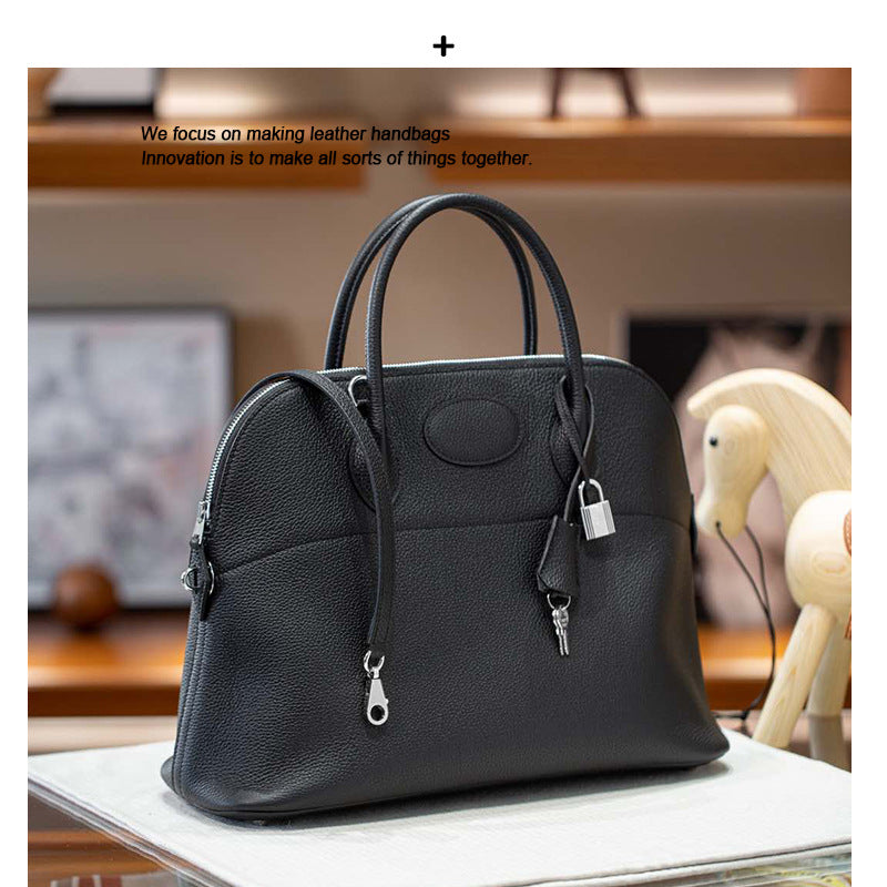 Ostrich-Textured Leather Shell Bag – Large Capacity