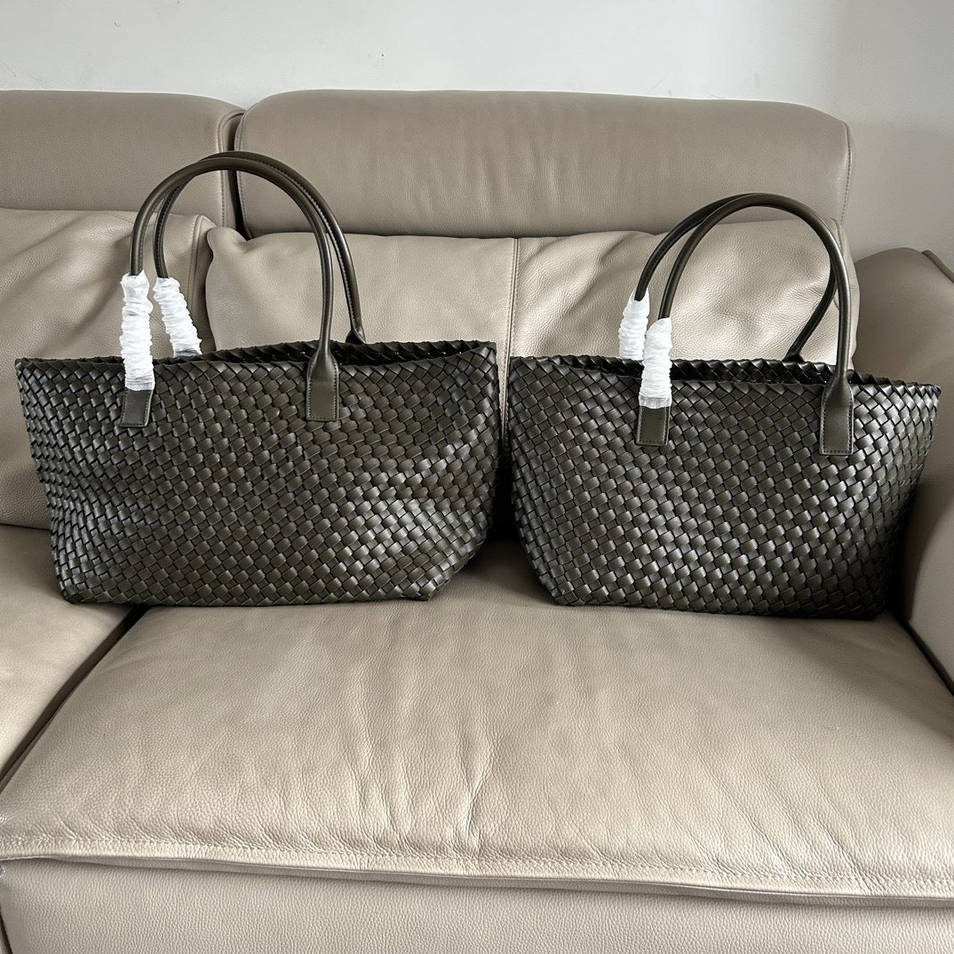 Woven Leather Tote Bag Large Capacity Shopping Shoulder Bag