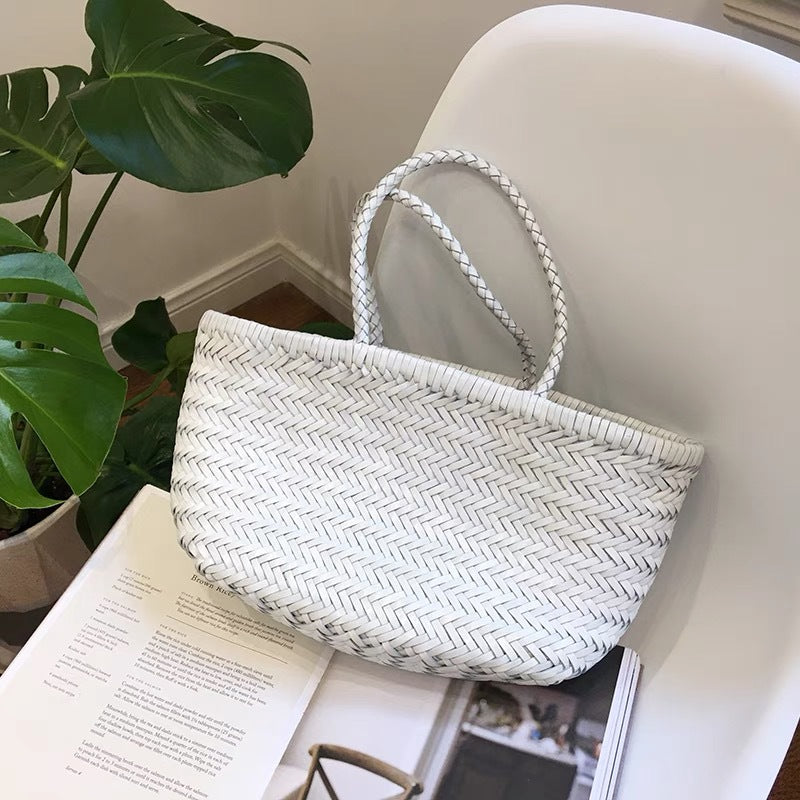 Woven Cowhide Leather Tote Bag for Women