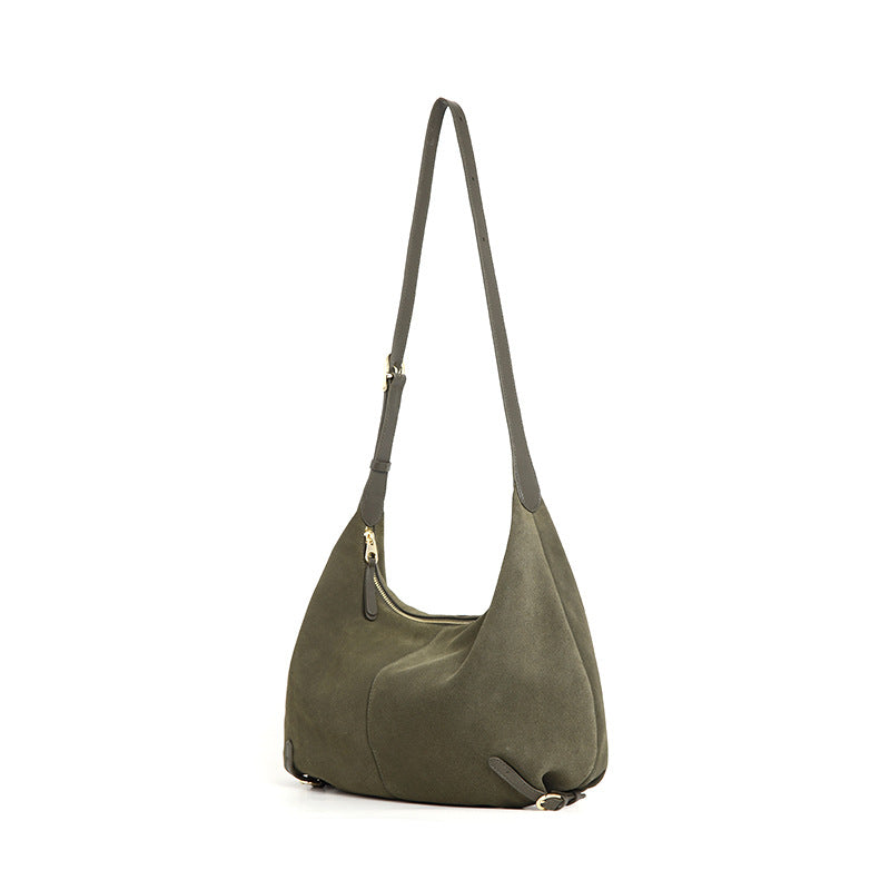 Women’s Frosted Leather Crescent Bag – Genuine Leather Hobo Shoulder Bag