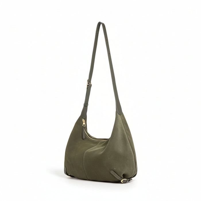 Women’s Frosted Leather Crescent Bag – Genuine Leather Hobo Shoulder Bag