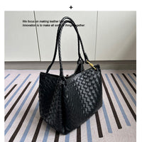 Woven Cow Leather Tote Bag – Large Capacity Handbag