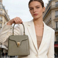 Genuine Leather Shoulder Bag – Vintage Nubuck Small Square Handbag