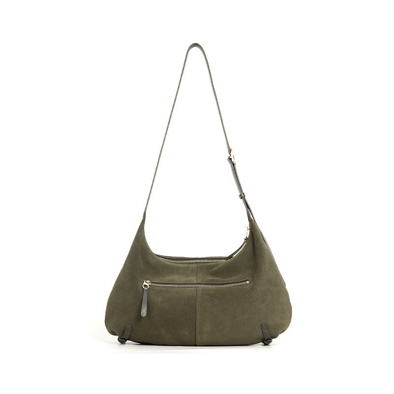 Women’s Frosted Leather Crescent Bag – Genuine Leather Hobo Shoulder Bag