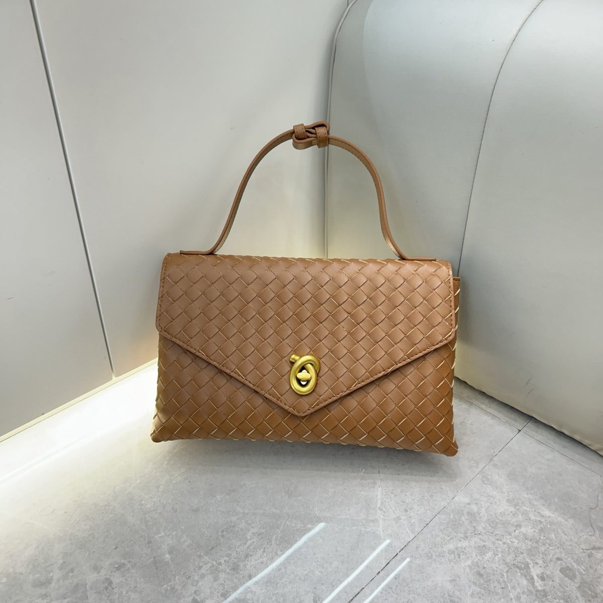 Woven Leather Box Bag – Women Top Handle Crossbody Handbag