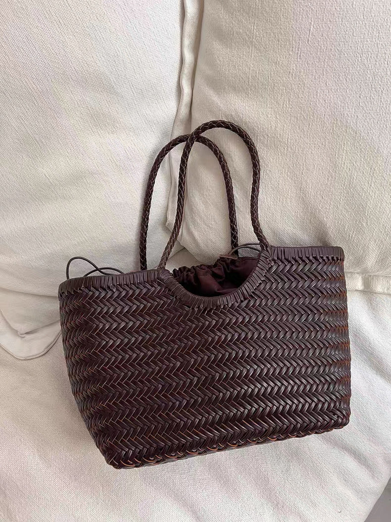 Woven Cowhide Leather Basket Bag – Shoulder & Handbag