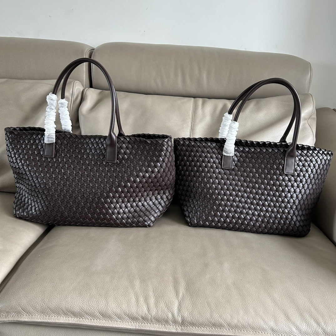 Woven Leather Tote Bag Large Capacity Shopping Shoulder Bag