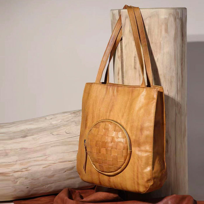 Genuine Leather Tote Bag – Handcrafted Water-Dyed Shoulder & Handbag