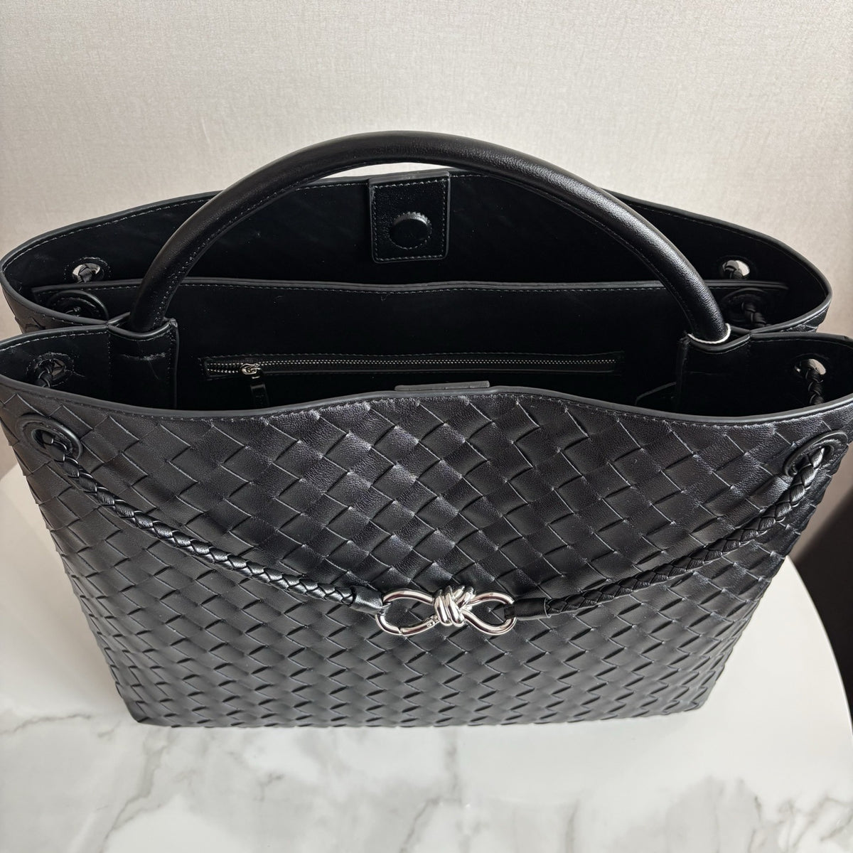 Large Woven Cowhide Leather Tote Bag