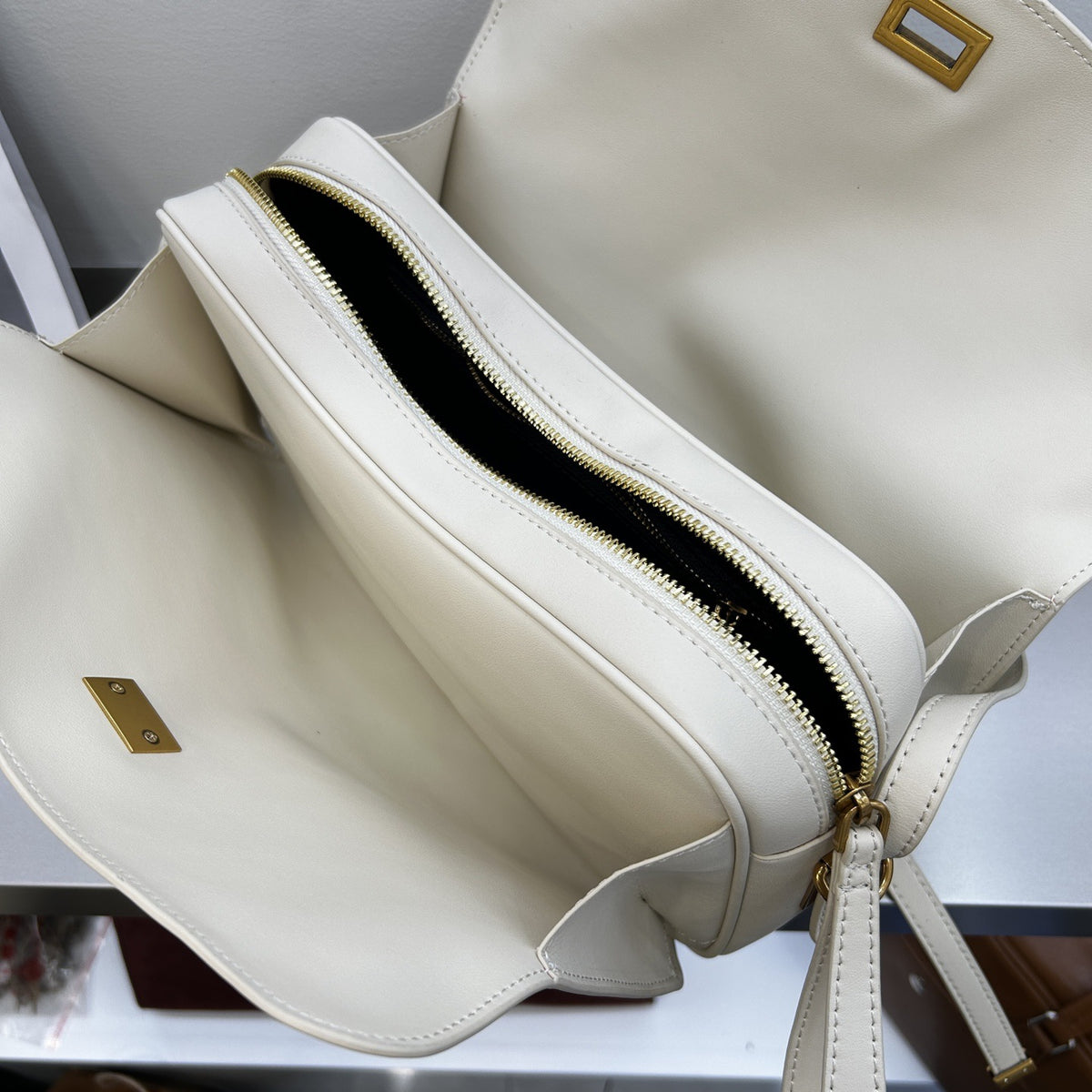 Top-Grain Leather Pillow Tote with Lock Closure