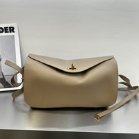 Top-Grain Leather Pillow Tote with Lock Closure