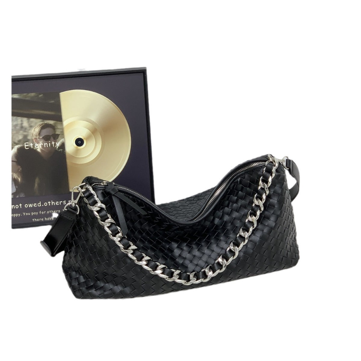 Woven Cowhide Leather Shoulder Bag – Large Capacity Tote