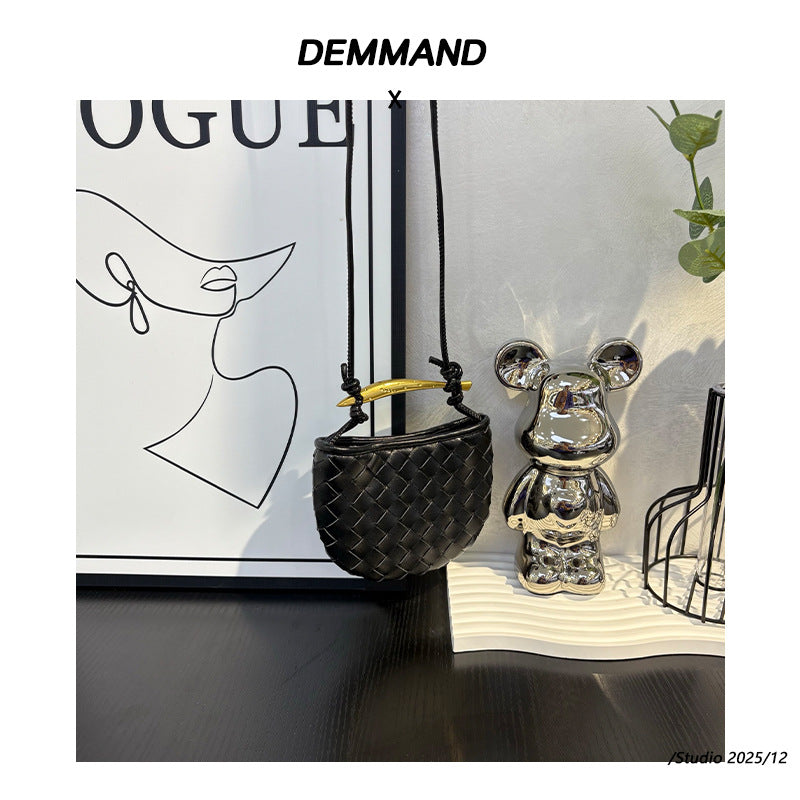 Top-Grain Cowhide Woven Mini Shoulder Bag Crossbody