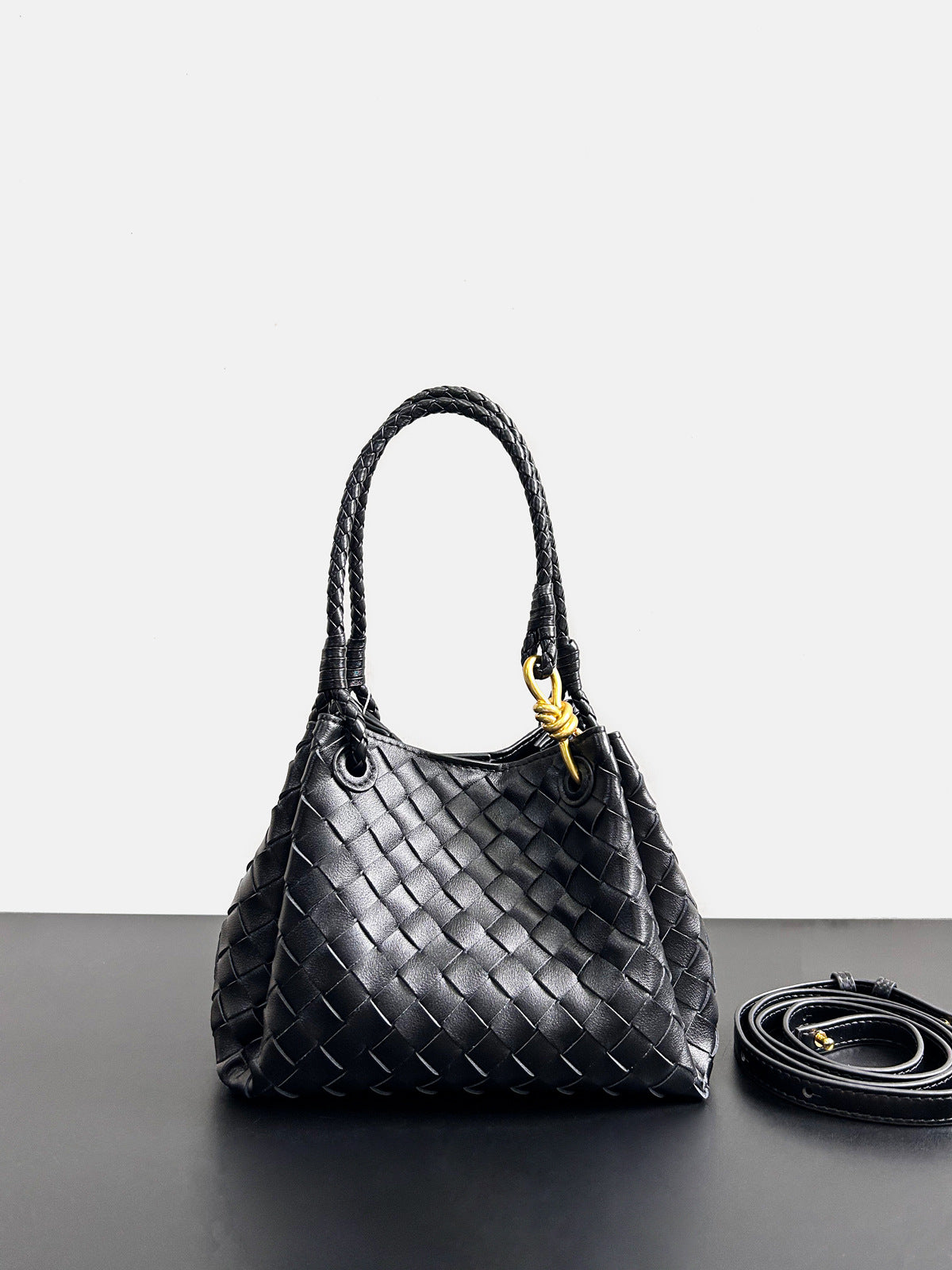 Women’s Woven Leather Bucket Bag – Soft Genuine Cowhide