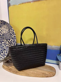 Woven Cowhide Leather Tote Bag for Women