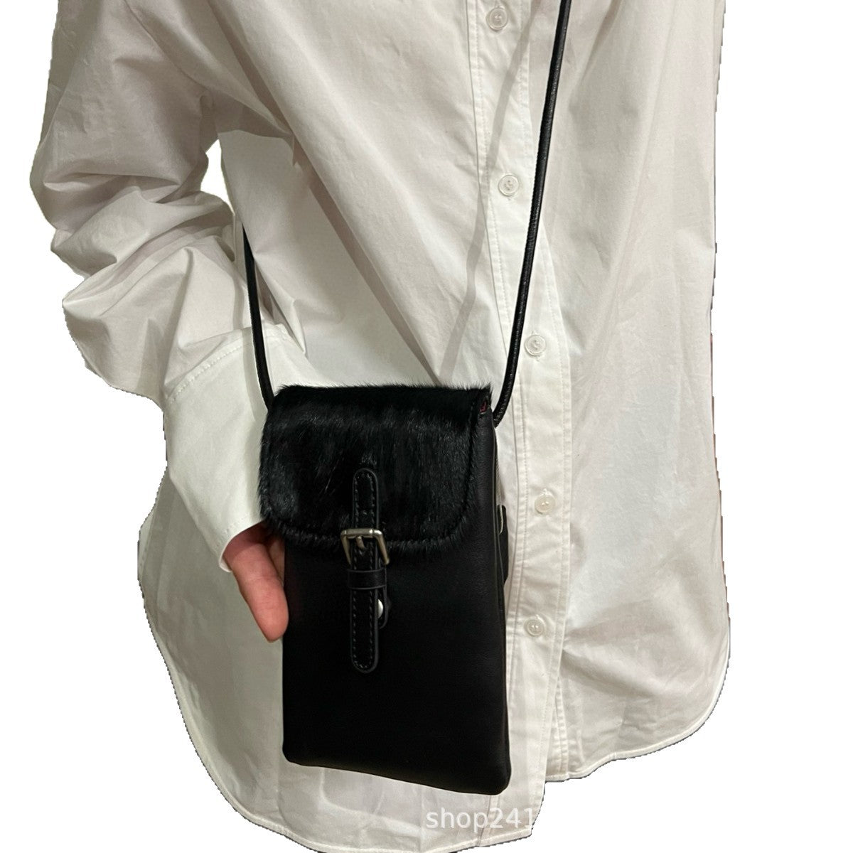 Women’s Leather & Haircalf Phone Bag – Mini Crossbody Shoulder Bag