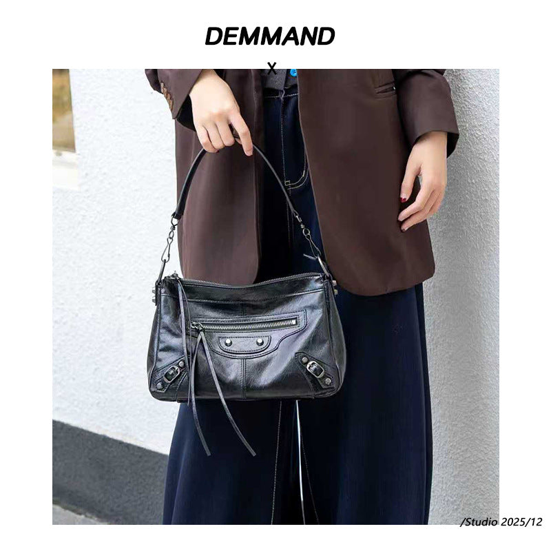 Vintage Studded Cowhide Leather Handbag