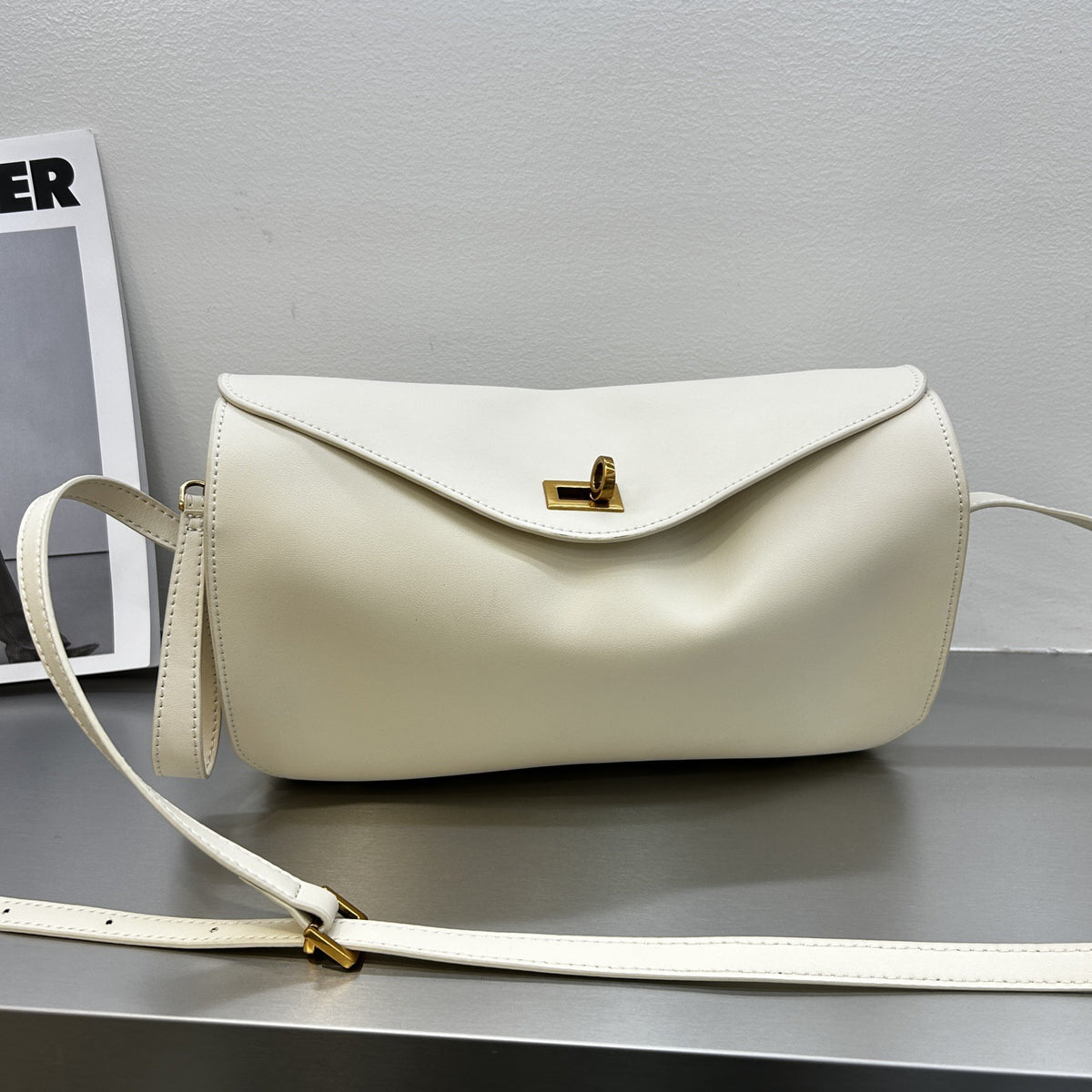 Top-Grain Leather Pillow Tote with Lock Closure