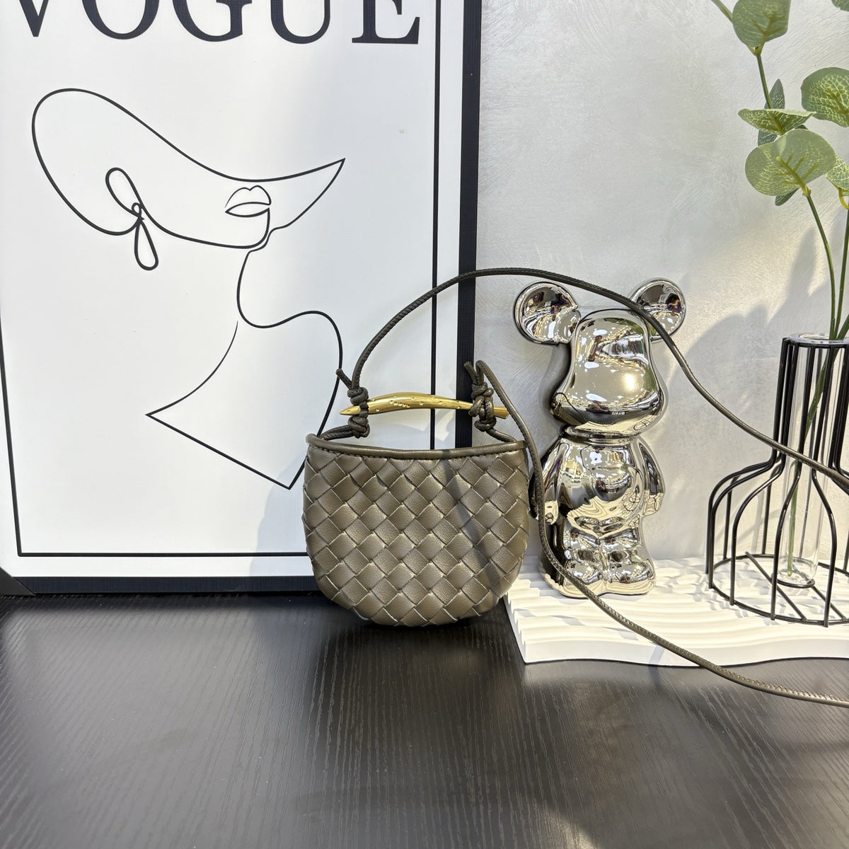 Top-Grain Cowhide Woven Mini Shoulder Bag Crossbody