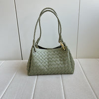 Women’s Woven Calfskin Tote – Leather Shoulder & Handbag with Metal Clasp