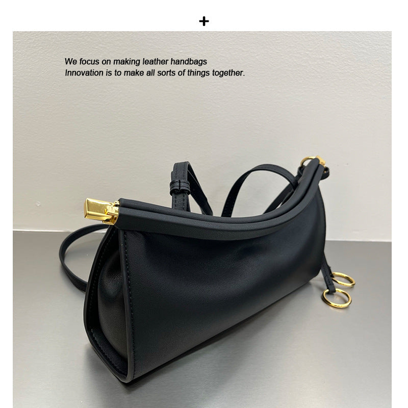 Minimalist Cowhide Leather Shoulder Bag – Square Handbag