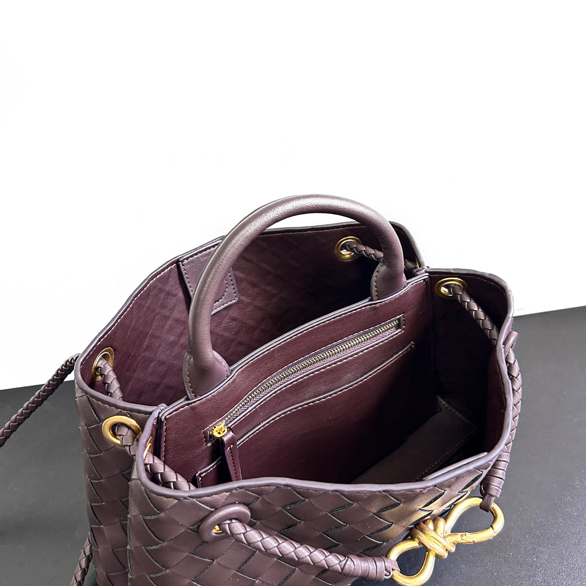 Women’s Woven Genuine Leather Handbag – Cowhide Shoulder Bag