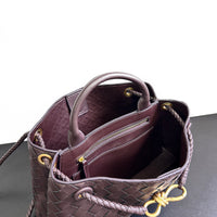 Women’s Woven Genuine Leather Handbag – Cowhide Shoulder Bag