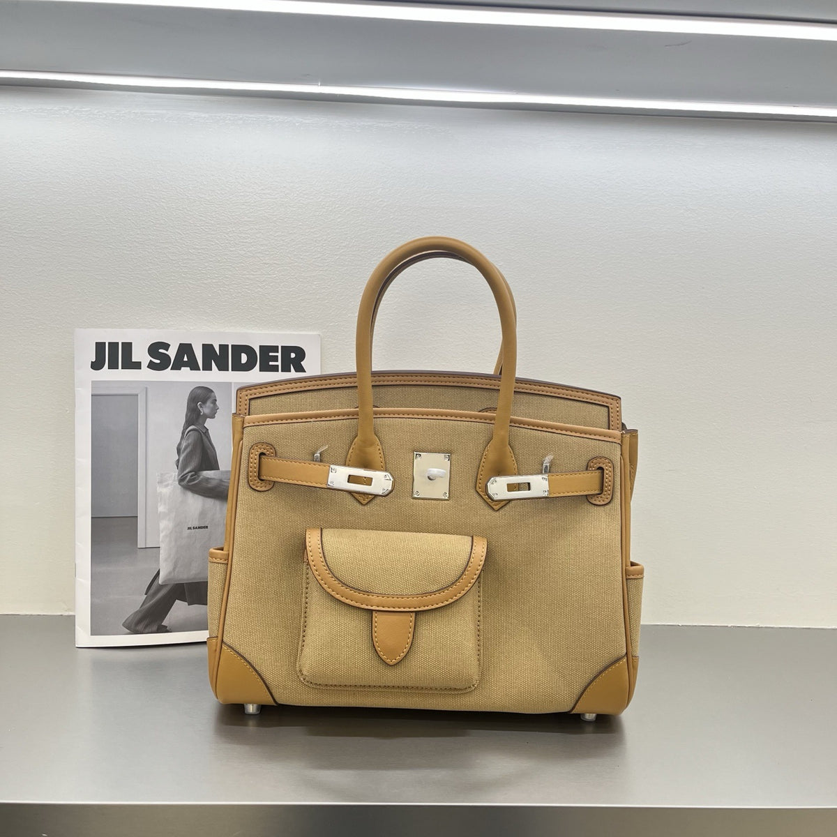 Women’s Canvas & Leather Tote Bag – Structured Crossbody Handbag