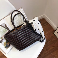 Woven Cowhide Leather Tote Bag for Women