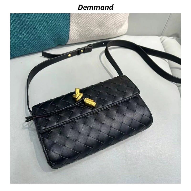 Premium Cowhide Leather Woven Mini Shoulder Bag – Crossbody & Handbag