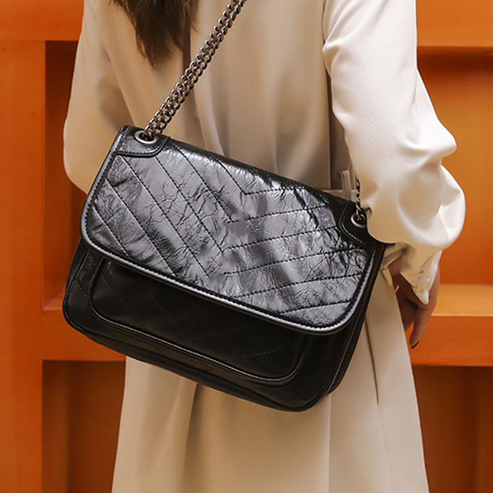 Women’s Ruched Shoulder Bag – Flap Chain Crossbody Handbag