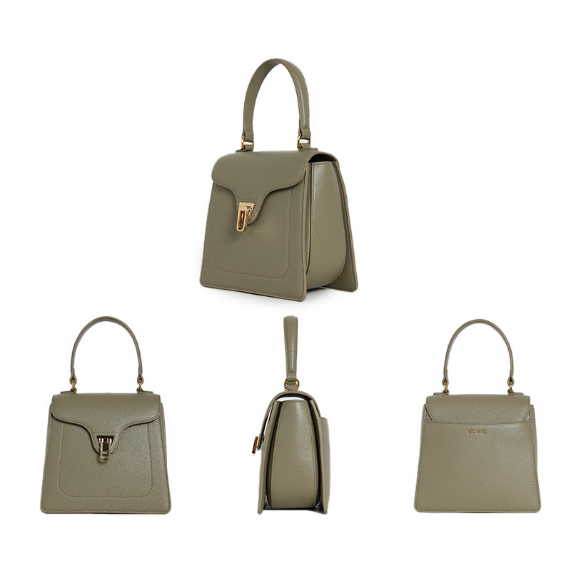 Genuine Leather Shoulder Bag – Vintage Nubuck Small Square Handbag