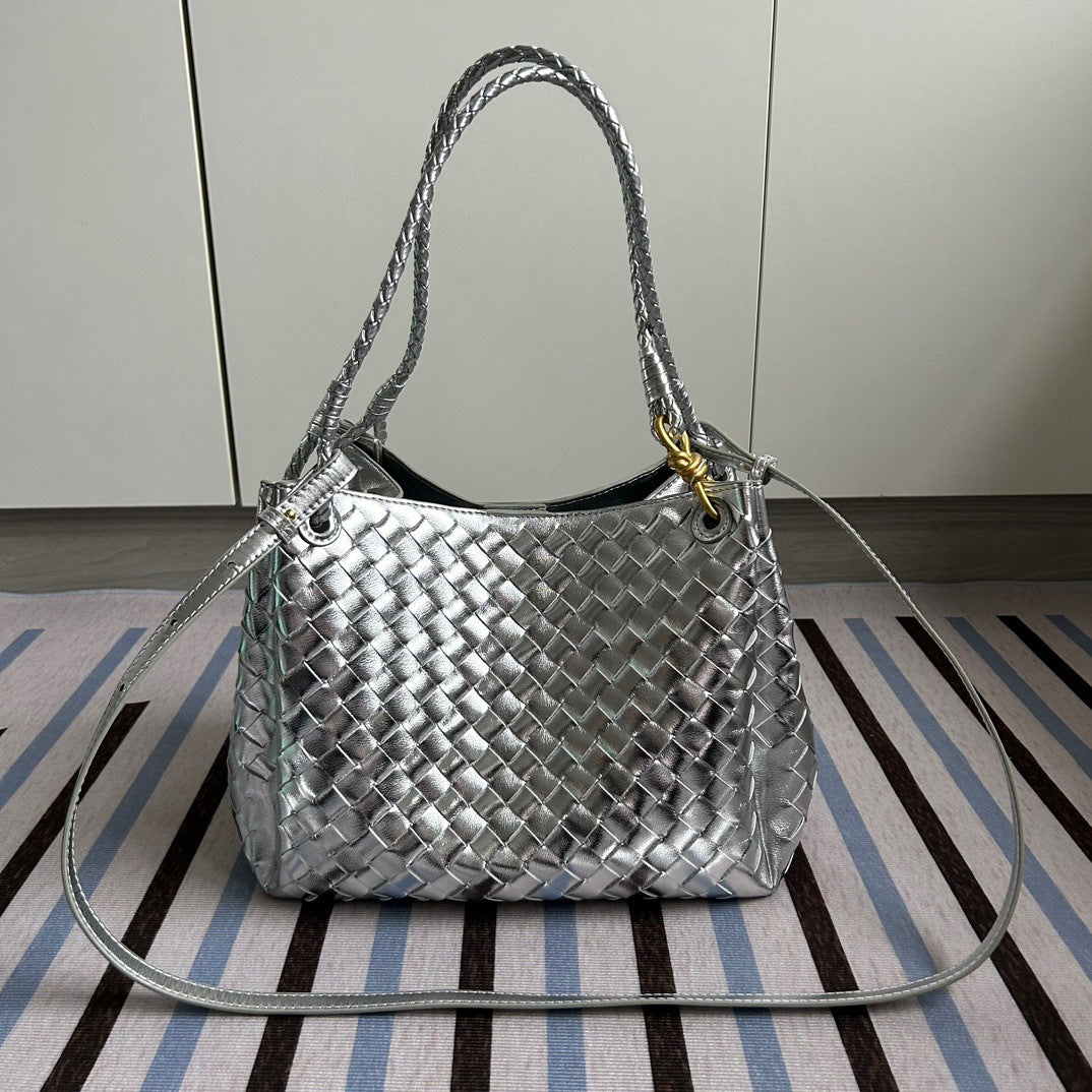 Woven Cow Leather Tote Bag – Large Capacity Handbag