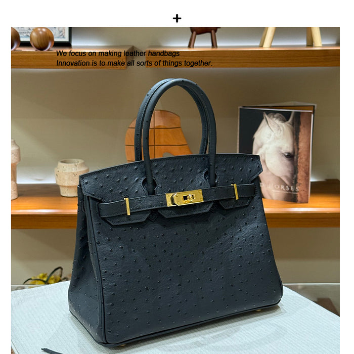 Ostrich Pattern Cowhide Leather Handbag for Women