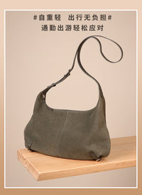 Women’s Frosted Leather Crescent Bag – Genuine Leather Hobo Shoulder Bag